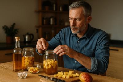 une personne fabriquant un rhum arrangé