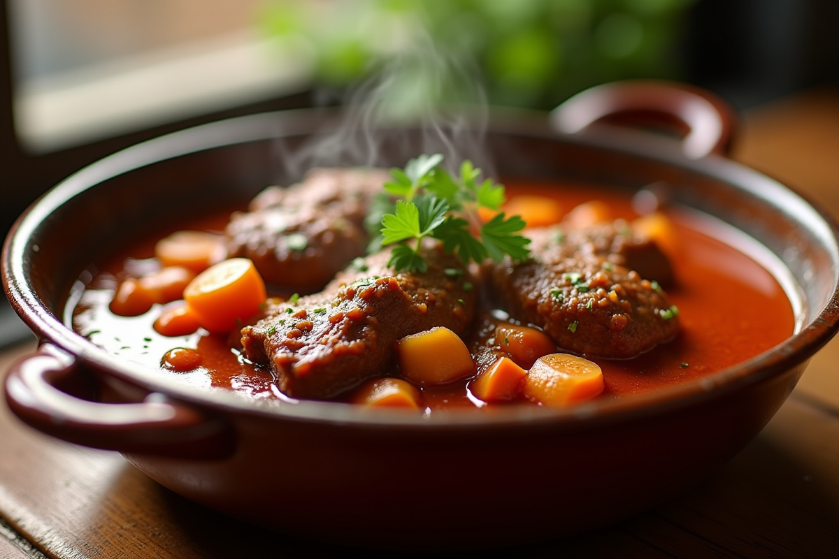 Partie de carbonade flamande dans un bol en céramique chaud
