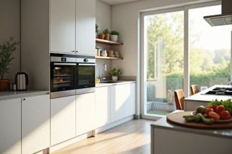 Cuisine moderne avec four vapeur intégré blanc lumineux