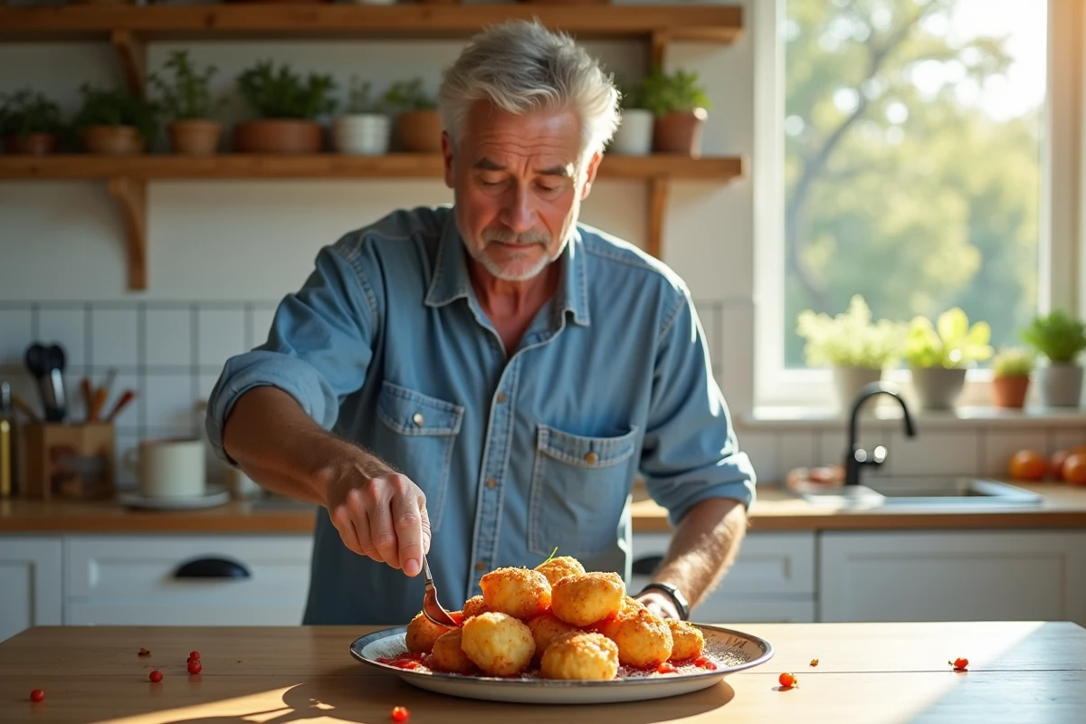 Homme préparant des beignets d