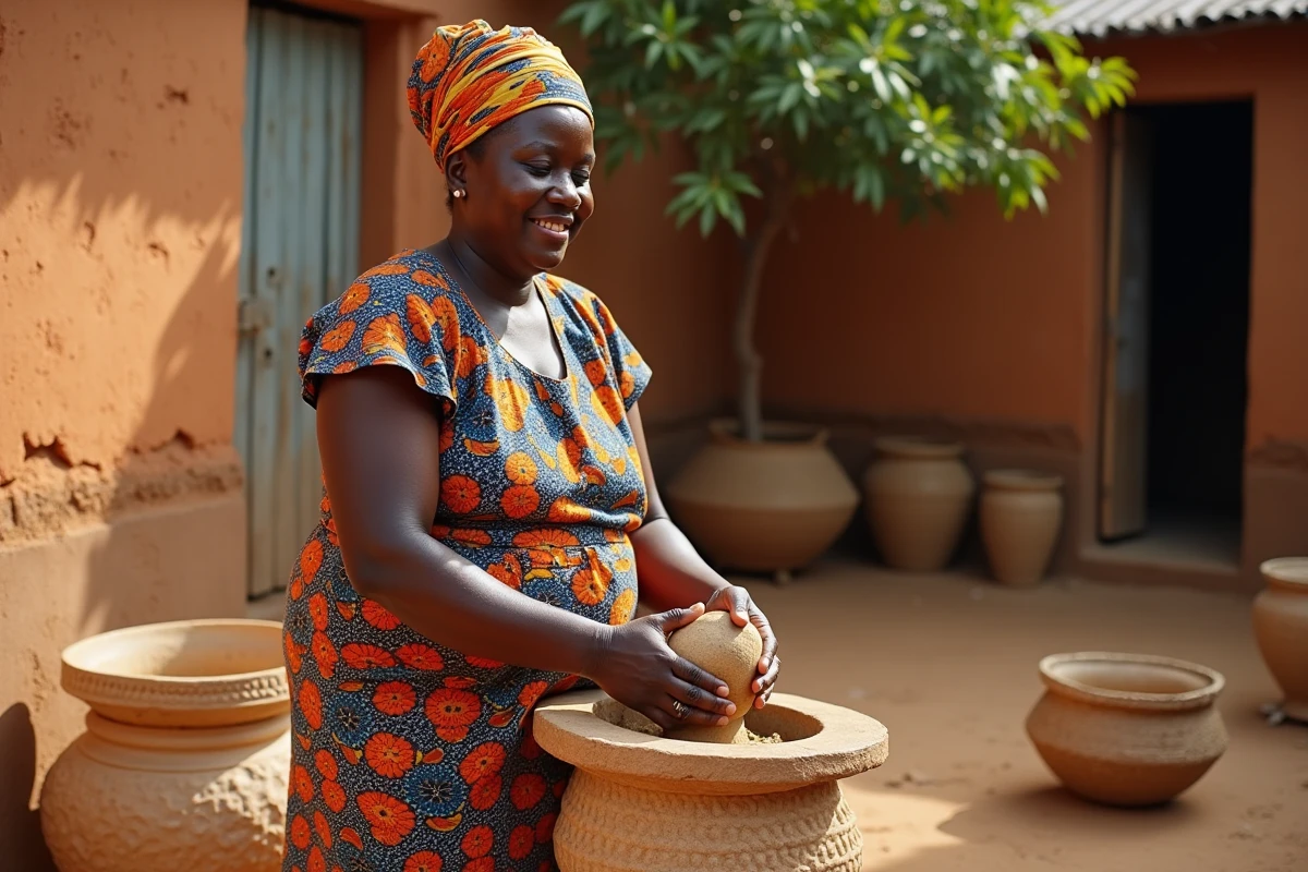 Femme ouest-africaine piochant du yam en extérieur