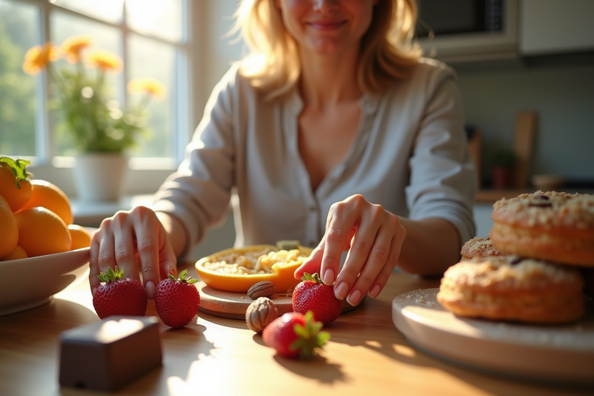 Femme choisissant des fruits frais à la cuisine pour une alimentation saine