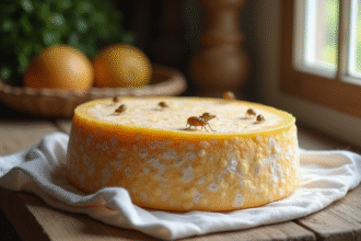 Fromage corse traditionnel sur table en macro