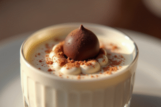 Gavotte chocolatée délicatement émiettée sur un dessert crémeux