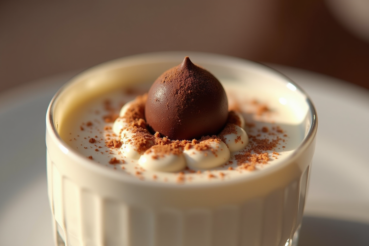 Gavotte chocolatée délicatement émiettée sur un dessert crémeux
