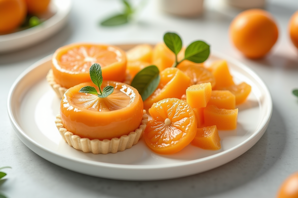 Assiette de desserts aux kumquats avec tarte et salade de fruits