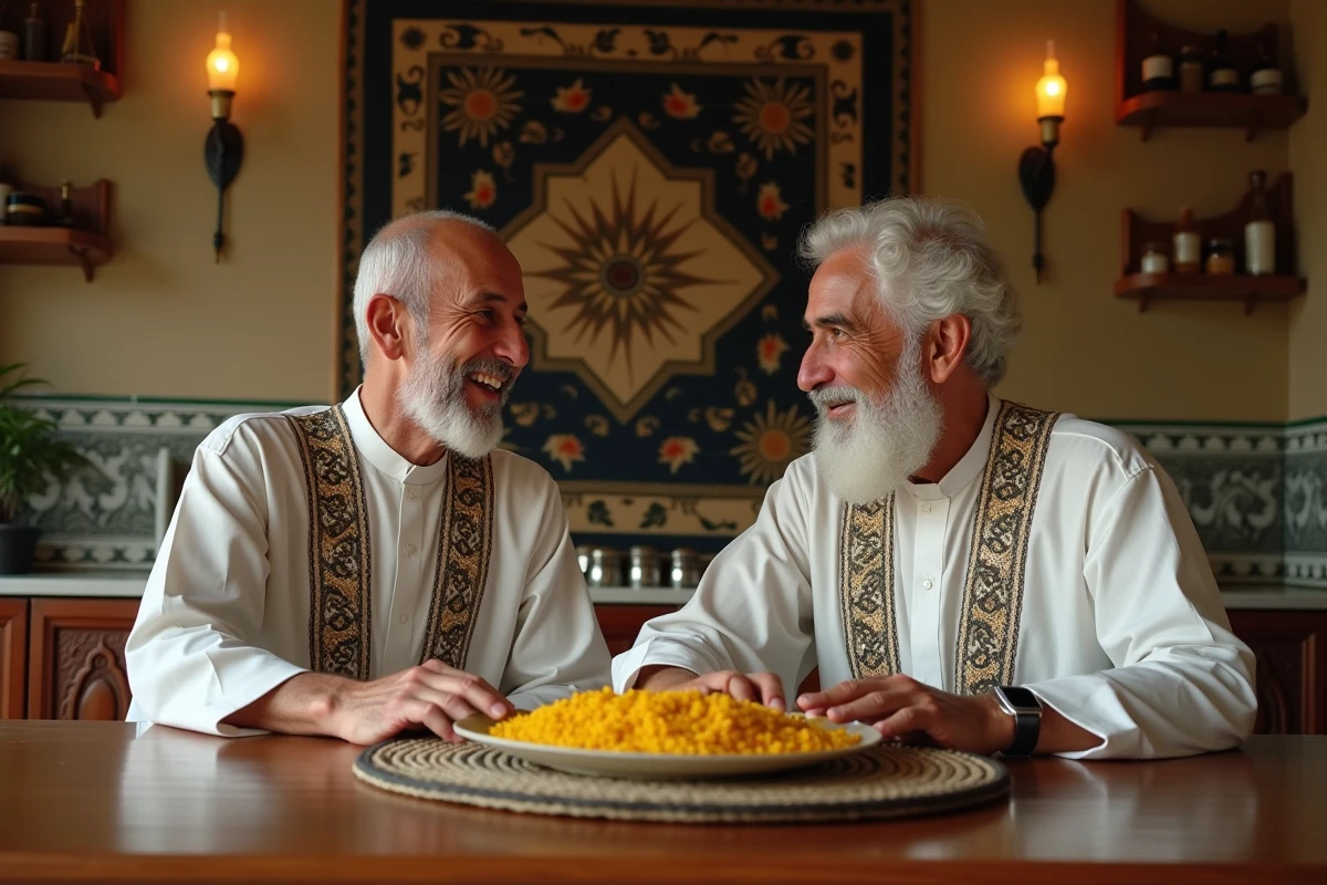 Homme nord-africain et son père partageant un repas