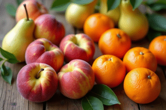 Sélection de fruits de saison avec nectarines et nashi