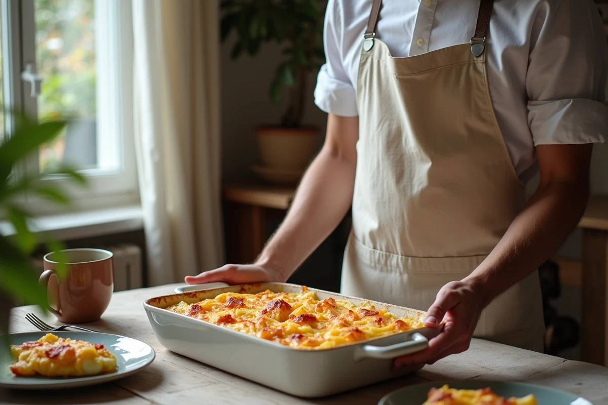 Jeune homme servant un plat d