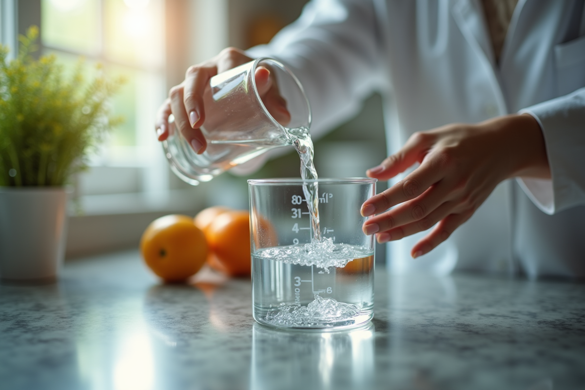 Main versant eau dans verre en cuisine moderne